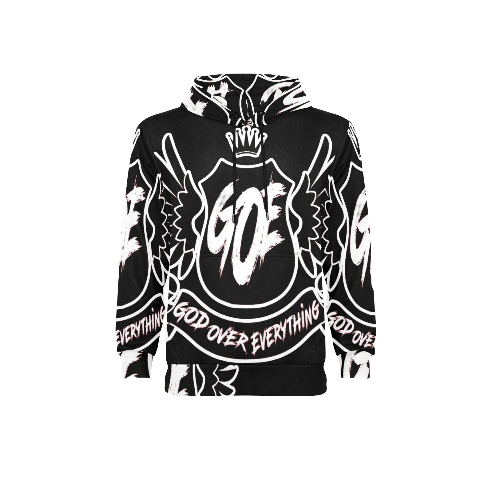 Wings All Over Print Hoodie-blk/wht
